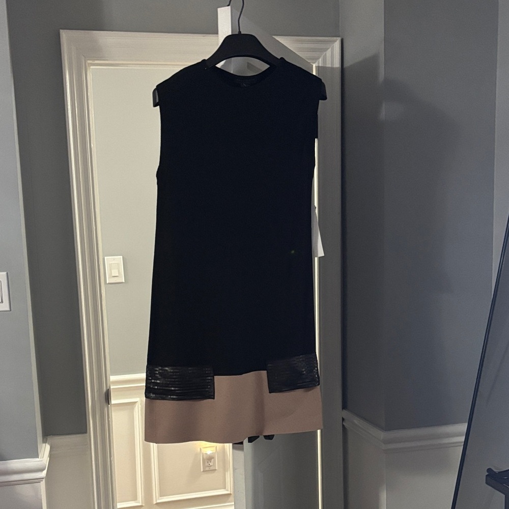 **New** St.Pierre Elegant Black and Tan Sleeveless Dress